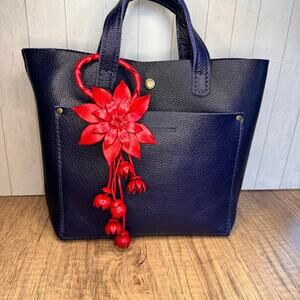 Leather Flower Purse Charm Genuine Leather Red Poinsettia Flower Bag Charm NEW